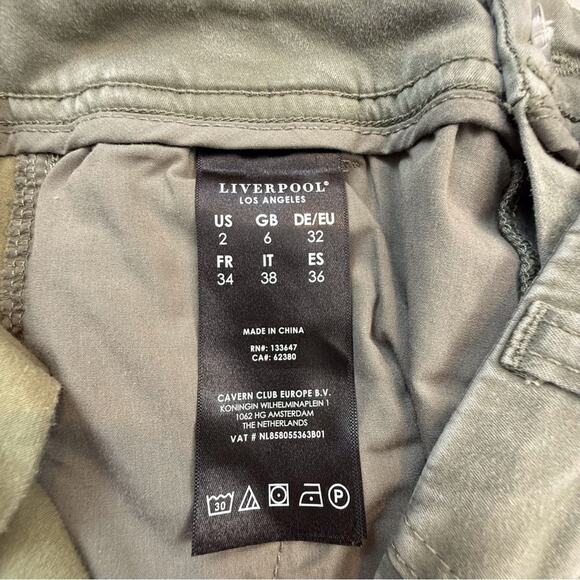Liverpool Los Angeles Olive Green Boyfriend Cut Soft Khaki Pants Cuffed Ankle - Picture 11 of 16